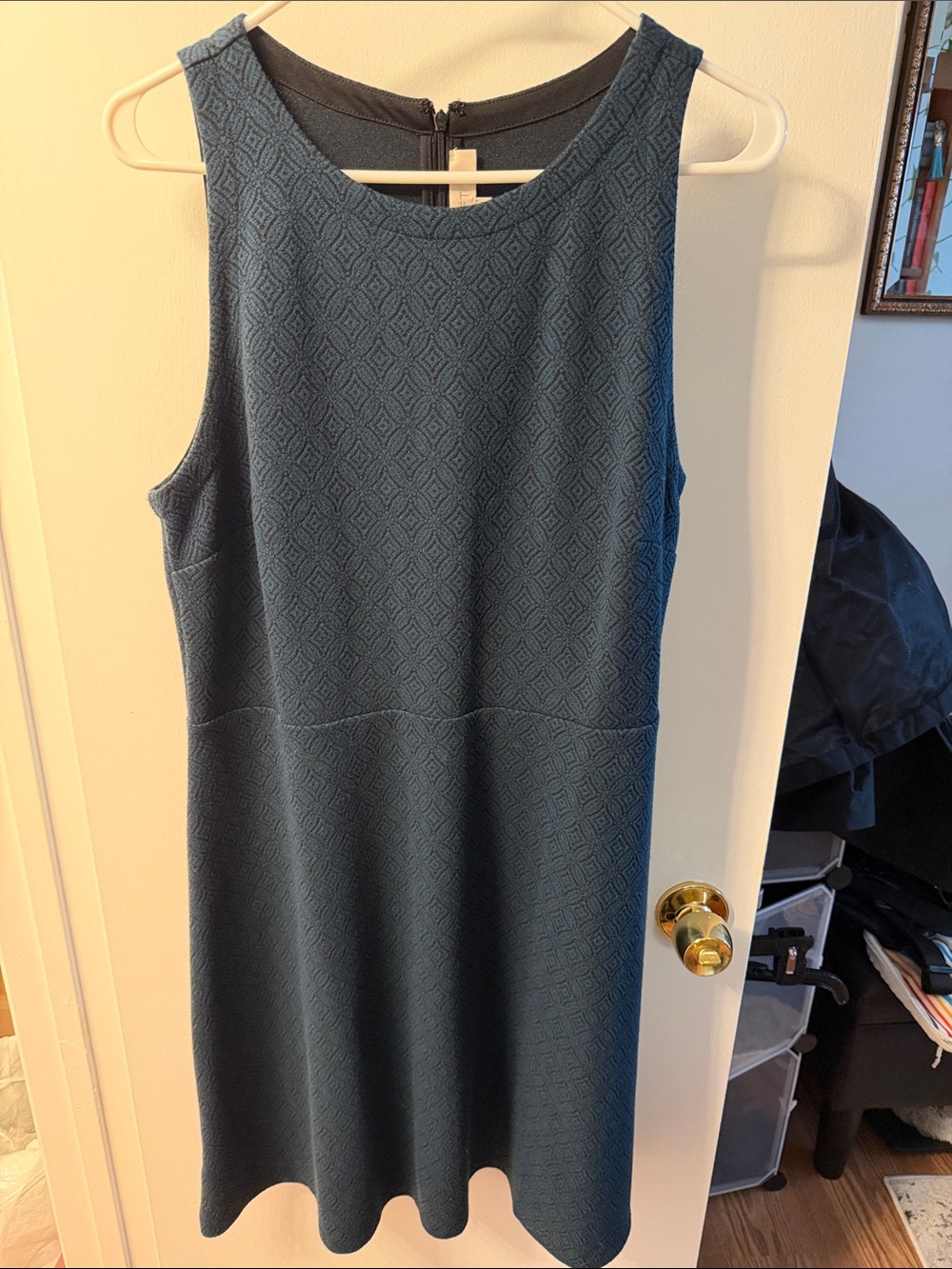 Loft Sleeveless Textured A-Line Dress in Dark Teal